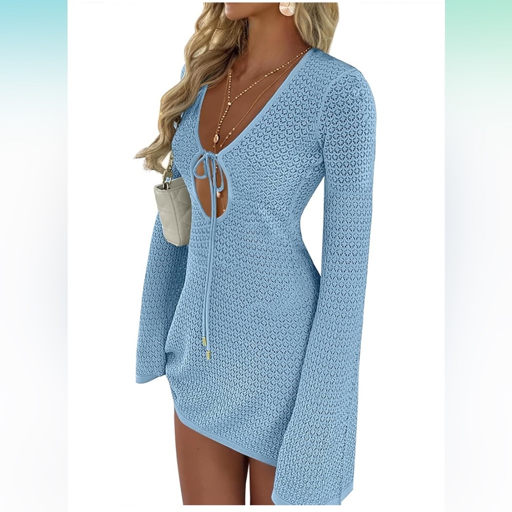 ANRABESS Women’s Crochet Mesh Cover Up - Blue